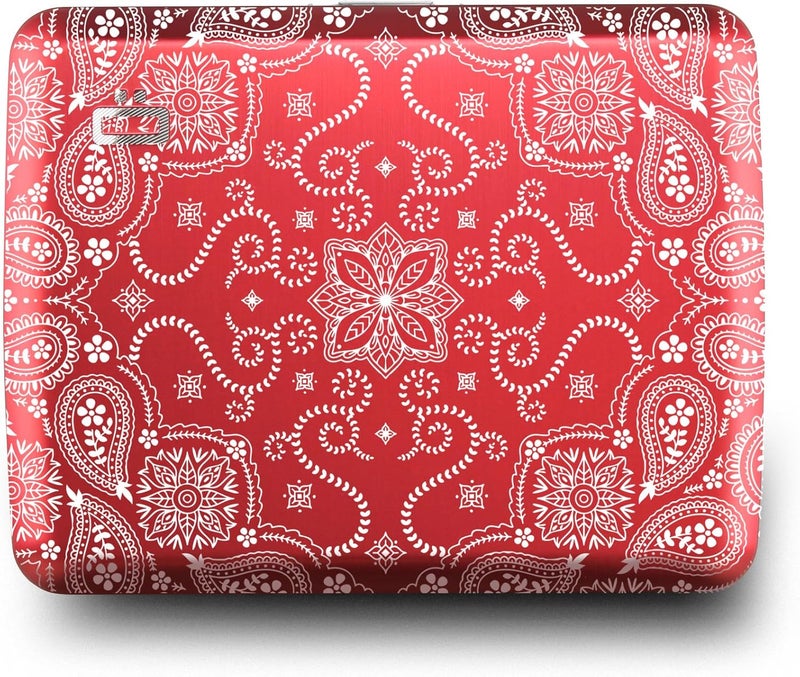 ÖGON -DESIGNS- Aluminum wallet, Large capacity with metal lock, RFID Protection against fraud and demagnetization, model Smart Case OSLO Large (Engraving Bandana Red) - Image 1